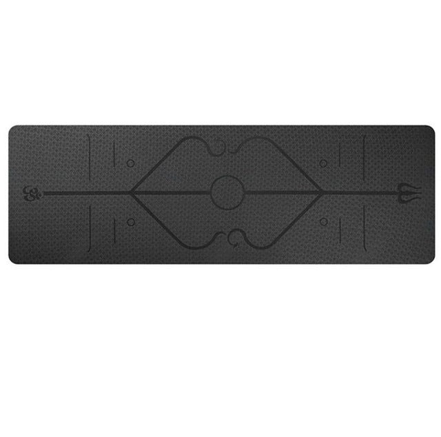 Non Slip TPE Yoga Mat Black Color Position Line Beginner