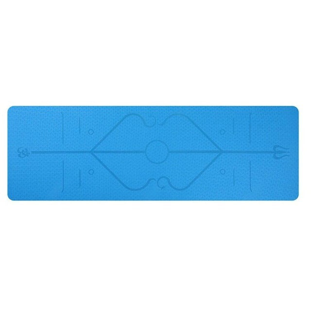 Non Slip TPE Yoga Mat Blue Color Position Line Beginner