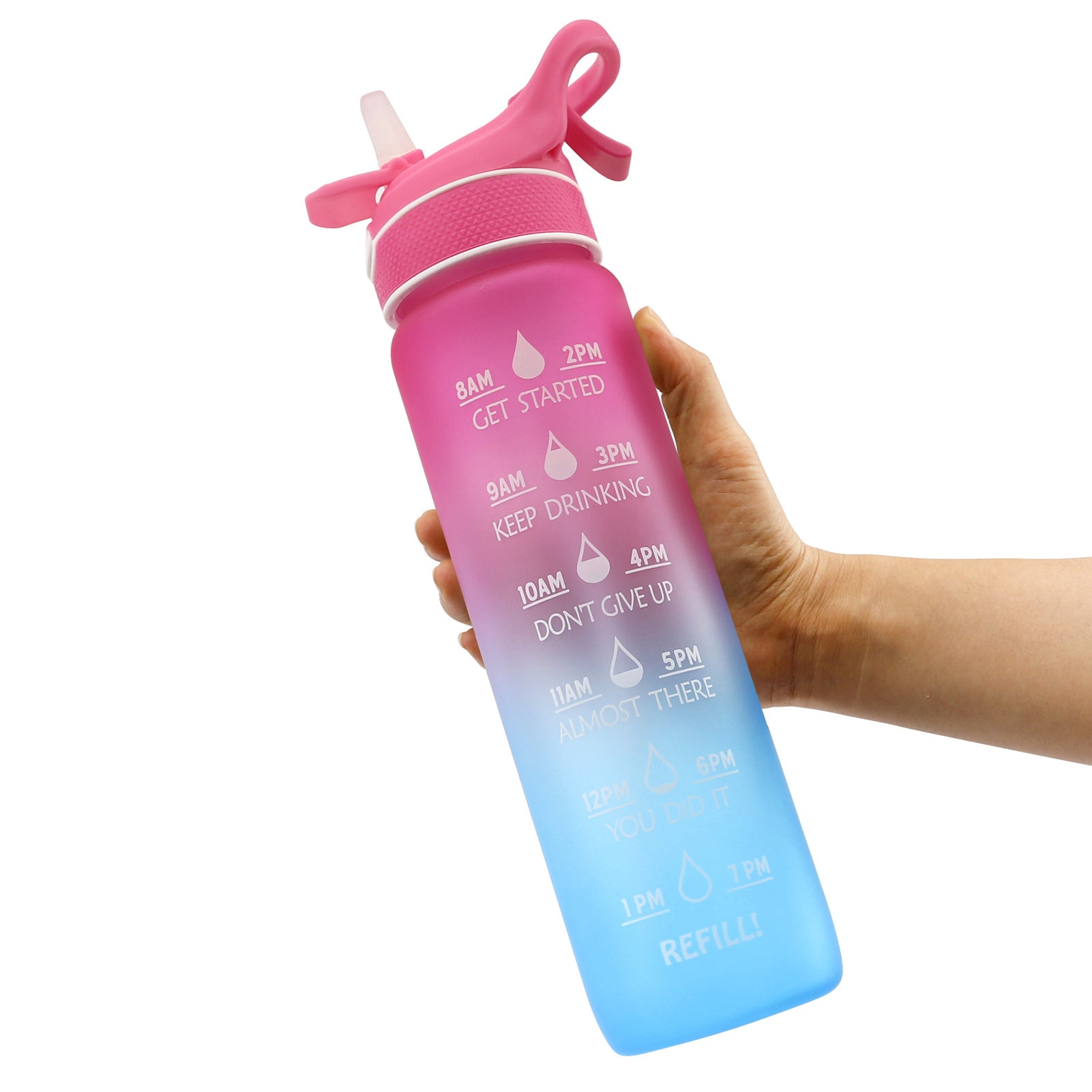 1000ML Pink Blue Plastic Spray Water Bottle